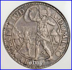 1580, Netherlands. Medallic Silver Siege of Leeuwarden Daalder Coin. NGC XF40