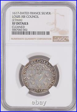 1617 FRANCE SILVER LOUIS XIII COUNCIL (27mm) (CLEANED) -NGC XF DETAILS