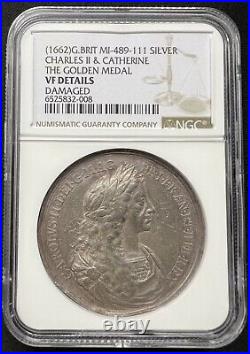 1662 ENGLAND Charles II & Catherine LARGE Silver Coronation Medal NGC Details