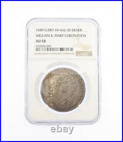 1689 CORONATION OF WILLIAM & MARY 35mm SILVER MEDAL NGC AU58