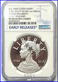 1792-2017 P US MINT 225TH ANNIV. SILVER LIBERTY MEDAL NGC PF69 Ultra Cameo