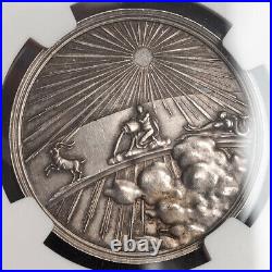1800, Germany. Scarce Silver New Year's & Janus Head Medal by Loos. NGC MS-62