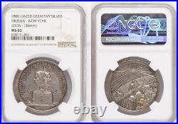 1800, Germany. Scarce Silver New Year's & Janus Head Medal by Loos. NGC MS-62