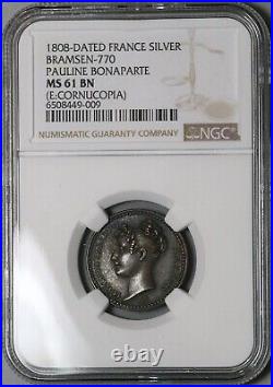 1808 NGC MS 61 France Pauline 3 Graces Silver Napoleon Sister Medal (23082201C)