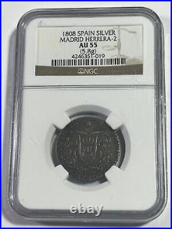 1808 Spain Silver Madrid Herrera-2 Proclamation Medal Graded AU 55 by NGC