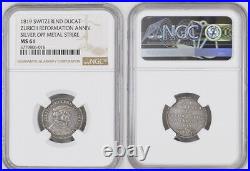 1819, Switzerland, Zurich. Medallic Zwingli Ducat. Struck in Silver! NGC MS61