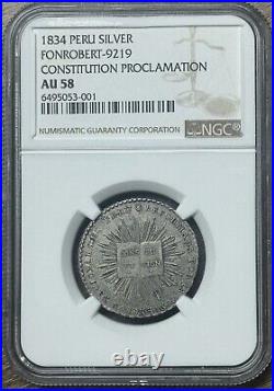 1834 Peru Proclamation National Convention Antique Silver Medal NGC AU 58
