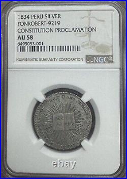 1834 Peru Proclamation National Convention Antique Silver Medal NGC AU 58