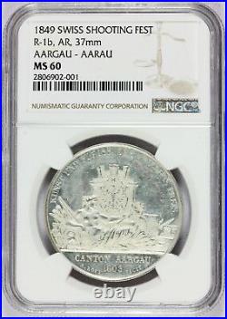 1849 Switzerland Aargau Aarau Swiss Shooting Fest Silver Medal R-1b NGC MS 60