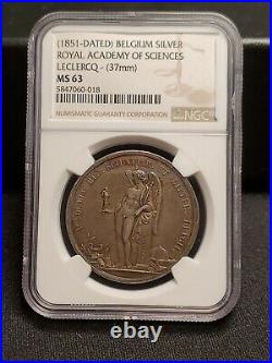1851 Royal Academy Of Sciences, Belgium Silver Medal, J. Leclercq Ngc Ms 63