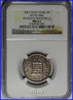 1857 New York City Wood's Minstrels Silver Token Medal Miller NY-964 NGC MS61
