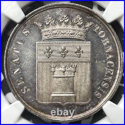 1858 Belgium Tournai Council Jeton NGC Cleaned-UNC Details Lot#G6638 Silver