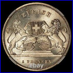 1859 Switzerland Zurich Swiss Shooting Fest Silver 5 Francs Medal NGC MS 64