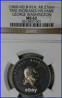 1860's George Washington Time Increases His Fame Silver Medal! B-91A NGC MS62