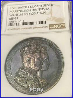 1861 German States Prussia Wilhelm I Silver Coronation Medal NGC MS61 Marienburg