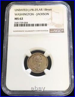 1862 Silver Washington & Jackson 18 MM Medalette J-pr-29 Ngc Mint State 62