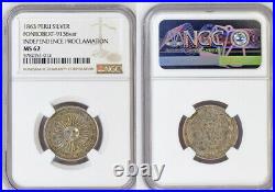 1863, Peru (Republic). Silver 2 Reales San Martin Proclamation Coin. NGC MS62
