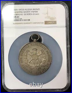 1870 Algeria silvered bronze shooting award, signed Robineau. NGC MS 63