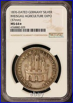 1876 Germany Breisgau Agriculture Expo 37mm Silver Medal NGC MS 64