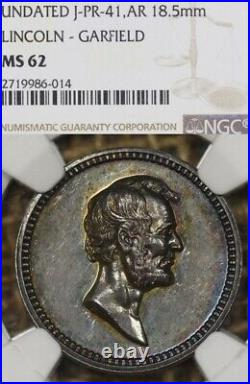 (1882) J-PR-41 NGC MS62 Lincoln Garfield Presidential Silver Medal Julian 18.5mm