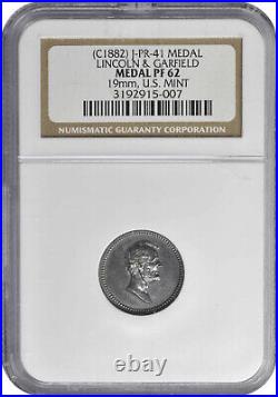 (1882) Lincoln & Garfield Medal By Charles & William Barber Silver PF-62 NGC