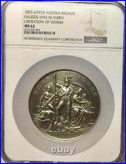 1883 Austria Silvered Bronze Medal Liberation of Vienna NGC MS62