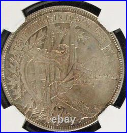 1883 Swiss Shooting Medal Taler 5 Francs Lugano Helvetia R-1373a NGC MS63