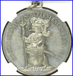 1885 Rare Swiss Shooting Medal Bern Helvetia Bear R-200c NGC MS61