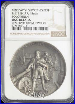 1890, Swiss Cantons, Solothurn. Large Silver Shooting Thaler Medal. NGC UNC+