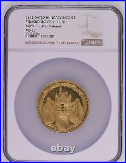 1891 Hungary Strasbourg Cathedral Mayer Bronze-gilt Medal NGC MS65