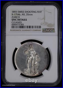 1893 Swiss Shooting Festival Silver Medal Canton Zurich NGC UNC Details