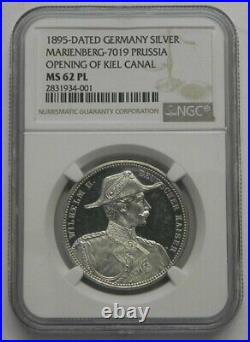 1895 Prussia Germany Kiel Canal Silver Medal NGC MS62 PL Prooflike! Rare