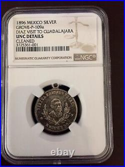 1896 Mexico Silver Medal Diaz Visit to Guadalajara Grove P-109a UNC Hard to Find