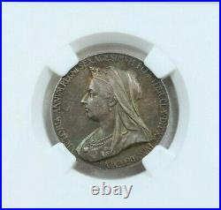 1897 Great Britain Silver Medal Queen Victoria Diamond Jubilee Ngc Au 58 Rare
