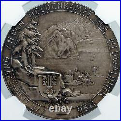 1898 SWITZERLAND Nidwaldner Battle ANGEL & SOLDIER Swiss Silver Medal NGC i88549