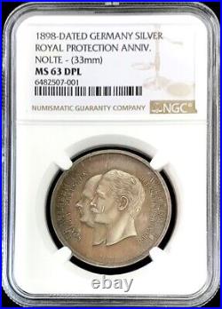 1898 Silver German State 50th Anniv Royal Protection Wilhelm Medal Ngc Ms 63 Dpl