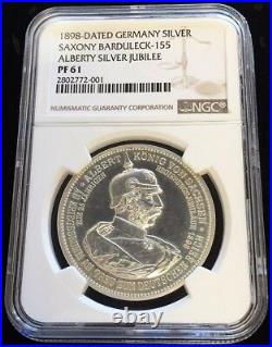1898 Silver German State Saxony Alberty Jubilee Medal Ngc Proof 61 Barduleck 155