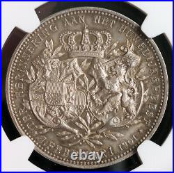 1901, Mecklenburg-Schwerin/Netherlands. Scarce Silver Marriage Medal. NGC AU-58