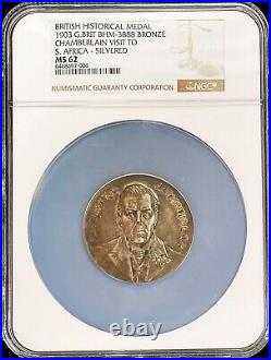 1903 GB Joseph Chamberlain Visit South Africa Silvered Bronze Medal Ngc Ms 62