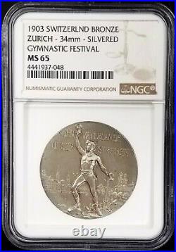 1903 Switzerland Bronze Zurich Gymnastic Festival silvered medal, MS 65 by NGC
