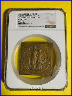 1904 Philippines Louisiana Purchase Expo Silver Plated Bronze Medal Ngc Au Detai