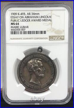 1909 K-493 Essay On Abraham Lincoln Public Ledger Award Medal Ngc Ms 64