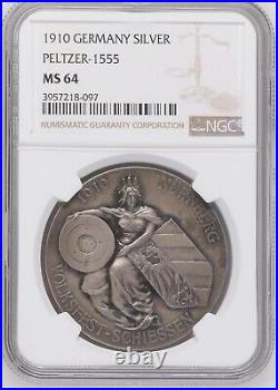 1910 Germany Shooting Silver Medal Nurnberg Peltzer-1555 NGC MS64