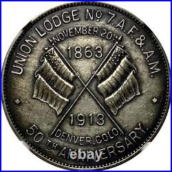 1913 AR/GS Union Lodge No. 7 Denver Colorado 50th Anniv Masonic Medal NGC MS62