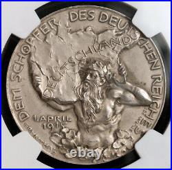 1915, Germany. Silver Birth Anniversary of Otto von Bismarck Medal. NGC MS-64