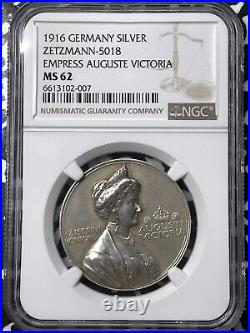 1916 Germany Empress Auguste Victoria Zetzmann Medal NGC MS62 Lot#G5632 Silver