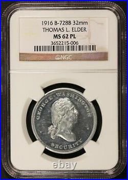 1916 Washington Thomas Elder Silver Coinage Merchant Token B-728B NGC MS 62 PL