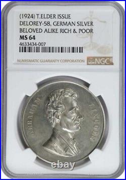 (1924) DeLorey-58 Abraham Lincoln Beloved Alike By Rich & Poor / NGC MS-64 T/P