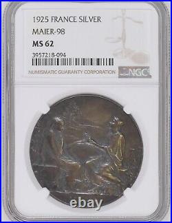 1925 France Maier Marriage Silver Coin NGC MS62