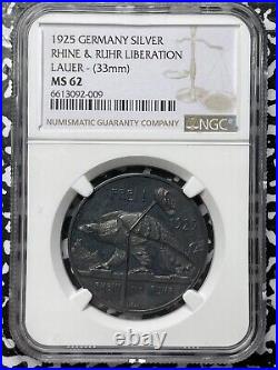 1925 Germany Rhine & Ruhr Liberation Medal NGC MS62 Lot#G4082 Large Silver! 33mm